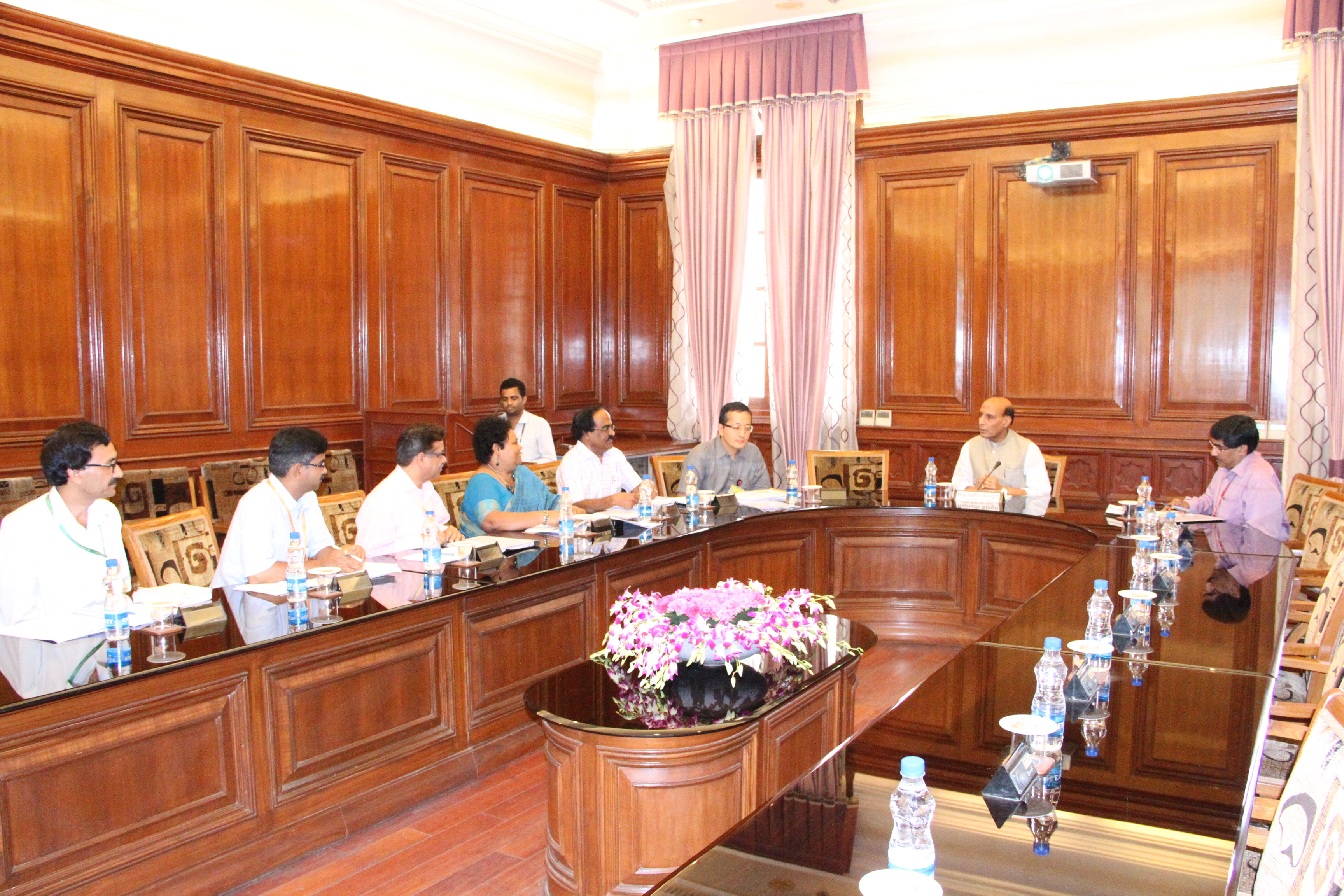 The Union Home Minister Shri Rajnath Singh reviewing the working of the Foreigners' Division of MHA at North Block (New Delhi) on 4 July 2014.