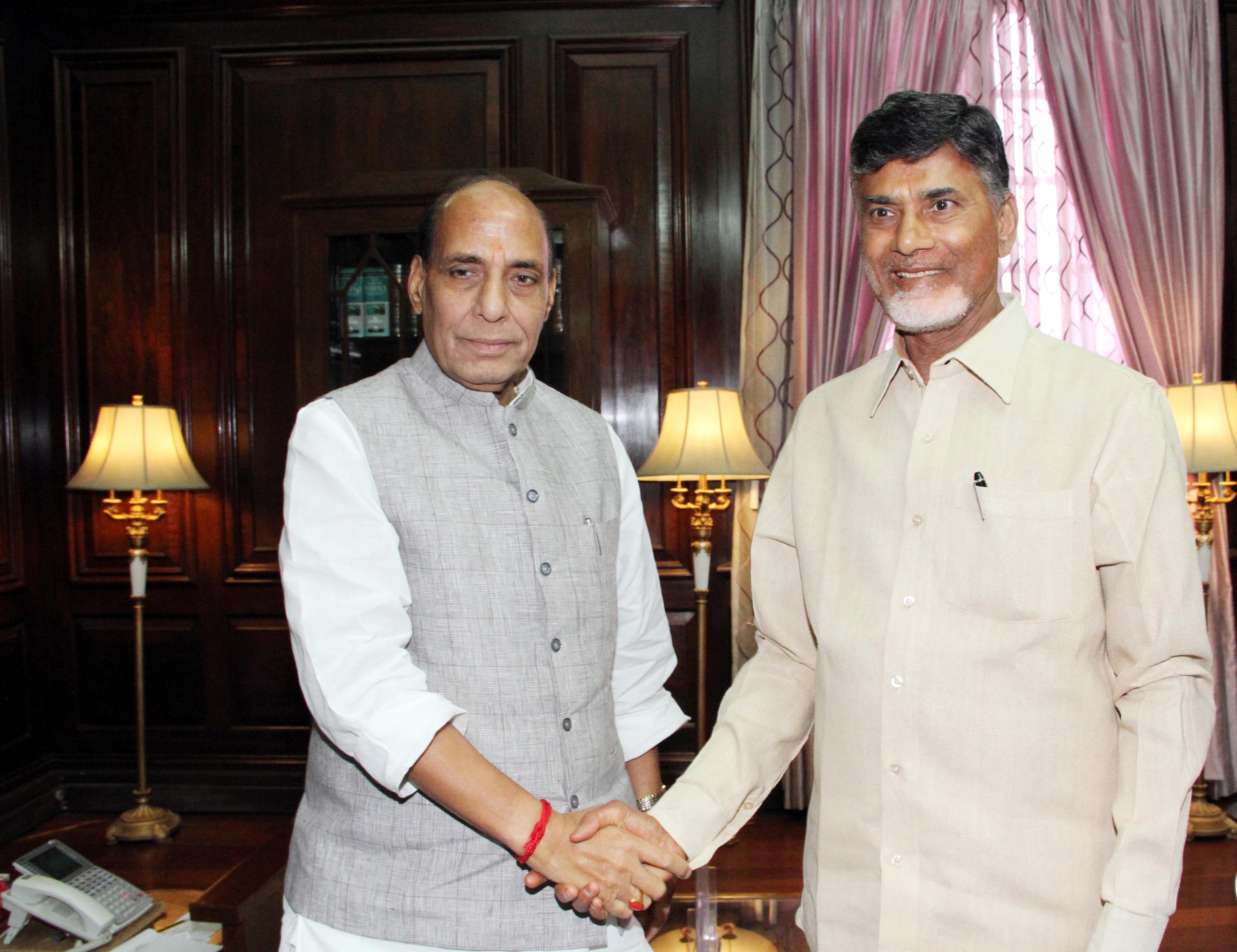 The Union Home Shri Rajnath Singh meeting with the Chief Minister of Andhra Pradesh Shri N.Chandrababu Naidu at North Blcok (New Delhi) on 26 June 2014